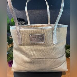 Michael Kors Large Silver Metallic Cotton Tote